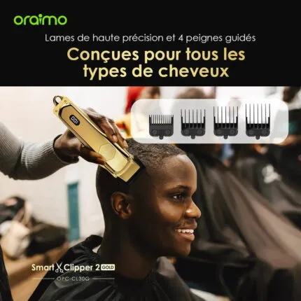 Oraimo Smart Clipper 2 Gold avec 4 peignes guidés pour tous types de cheveux
