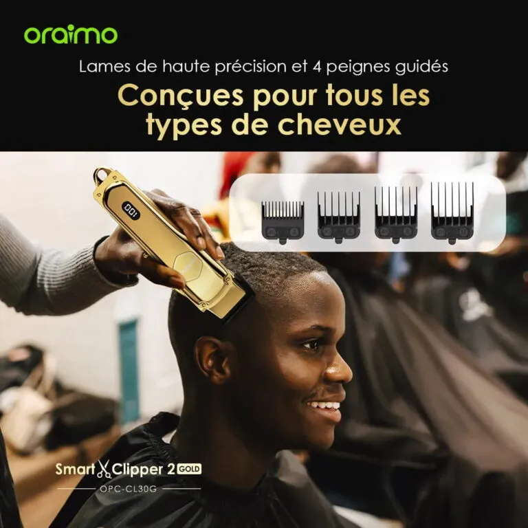 Oraimo Smart Clipper 2 Gold avec 4 peignes guidés pour tous types de cheveux