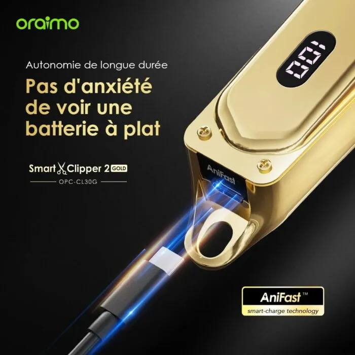 Recharge rapide USB-C AniFast de la tondeuse Oraimo Smart Clipper 2 Gold
