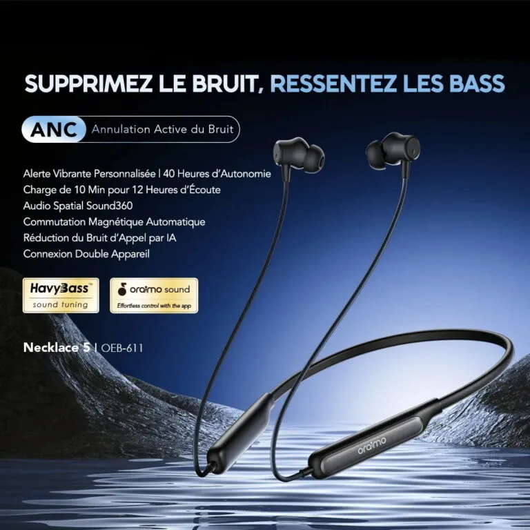 Oraimo Necklace 5 autonomie jusqu'à 40 heures