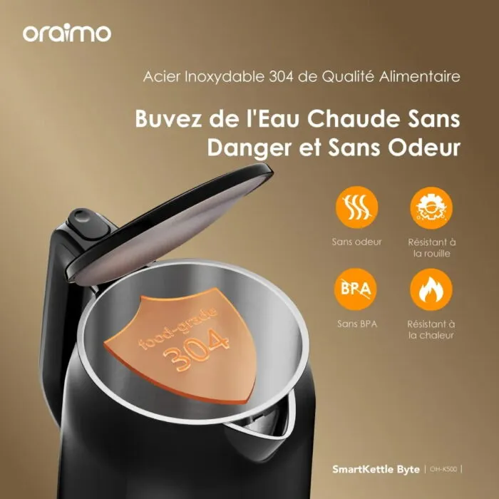 Bouilloire Électrique Oraimo 2000W Acier Inoxydable 304 – Image 6